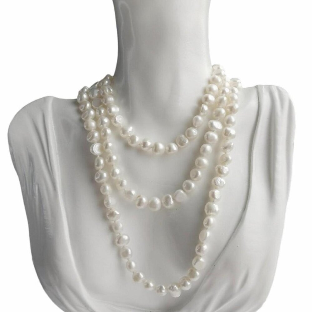 46" genuine white freshwater pearl rope necklace